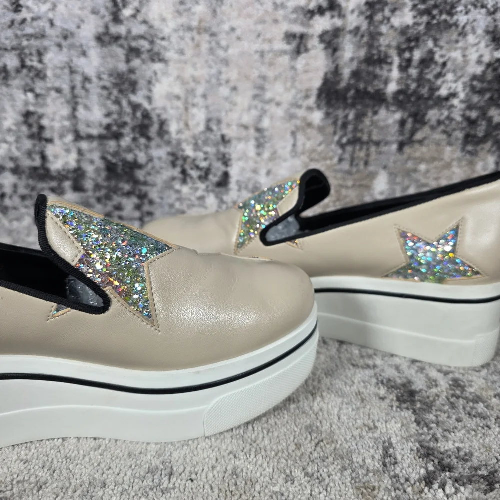 Stella McCartney Women's Binx Star Slip-On Platforms Cream Sparkle Size 38/8 - Picture 10 of 12